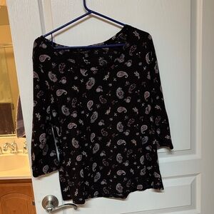 Lucky Brand Black and Purple Paisley Long Sleeve Tee
